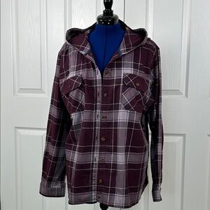 Carhartt Cozy Women's Burgundy/Gray Hooded Flannel Plaid Button Down Shirt  XXL